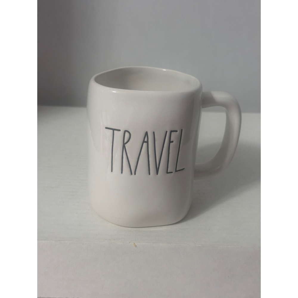 Rae Dunn TRAVEL Artisan Collection Ceramic Coffee Mug White Magenta LL